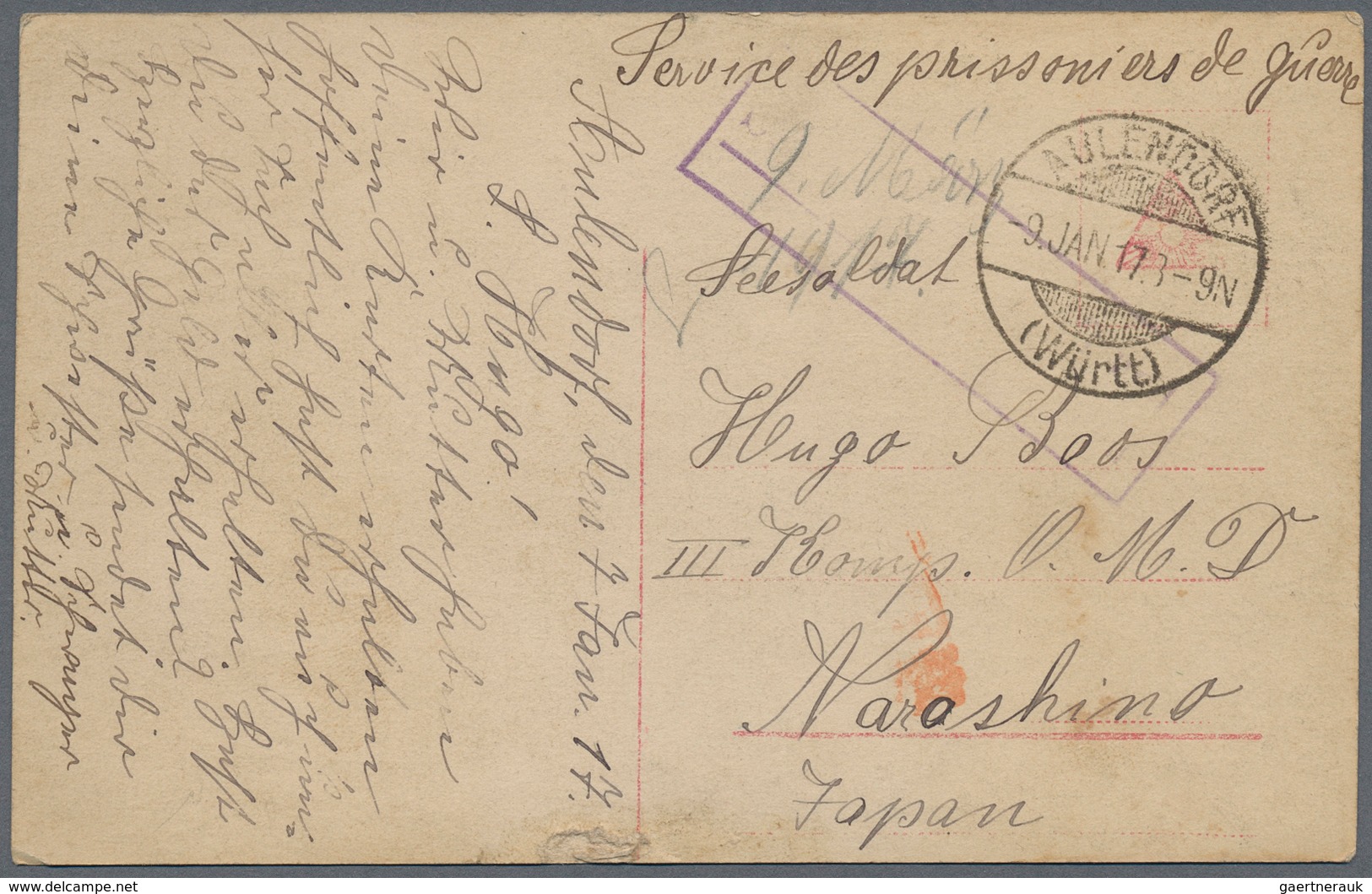 Lagerpost Tsingtau: Narashino, 1915/19, Nine Items: Money Letter Envelope Insured For 100 Y. Send By - Deutsche Post In China