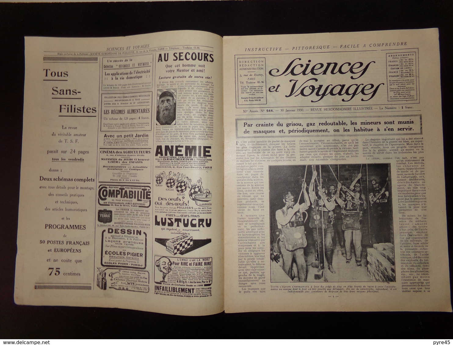 Revue " Sciences Et Voyages " N° 544 Du 30 Janvier 1930 " Comment Les Mineurs Se Protègent Contre Le Grisou " - 1900 - 1949