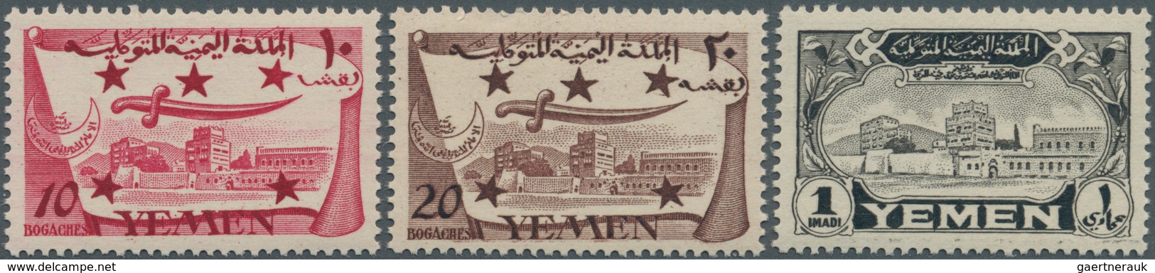 Jemen: 1947, Country Impressions The Three NOT OFFICIALLY ISSUED Stamps In Larger Quantities Mostly - Jemen