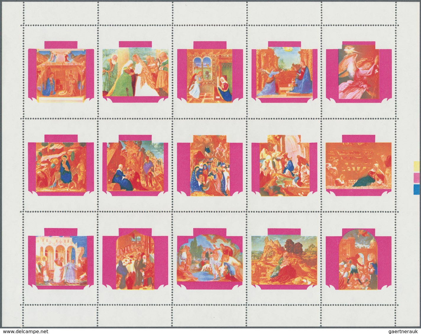 Jemen - Königreich: 1969, Paintings From The Life Of Christ (perf. Se-tenant Sheet Of 15 Stamps): Ei - Jemen