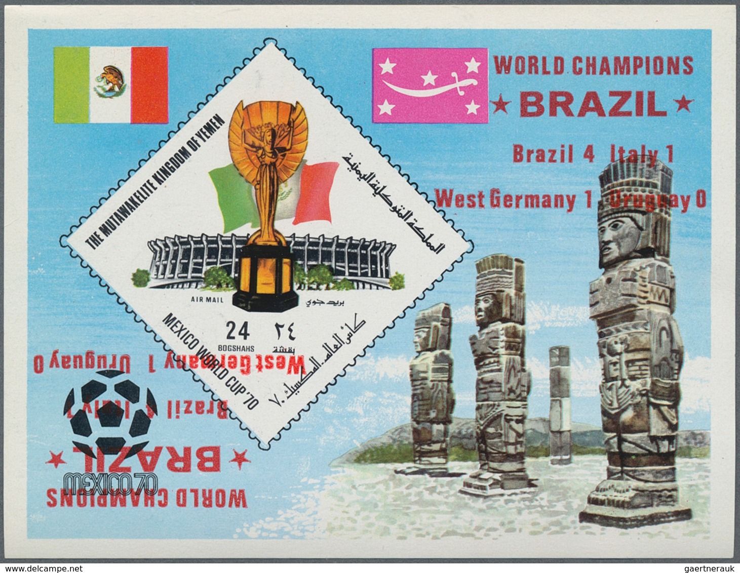 Jemen - Königreich: 1970, Winners Of The Football World Championship Mexico Imperf. Miniature Sheets - Jemen