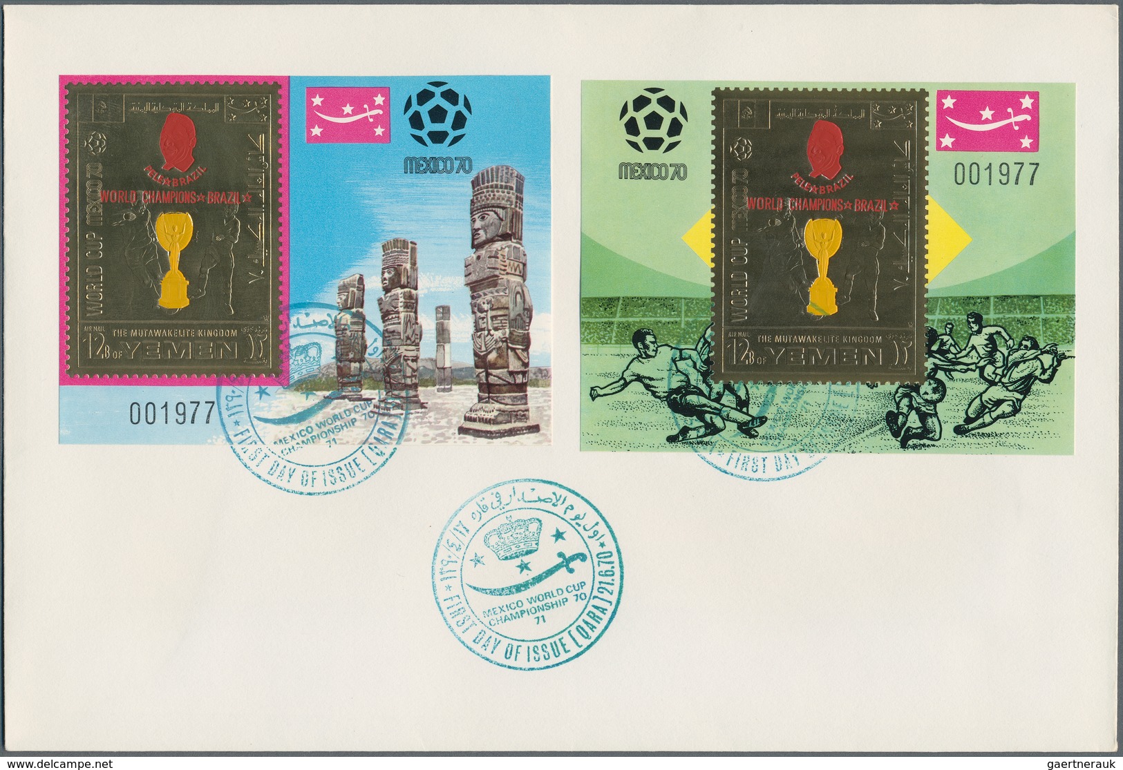 Jemen - Königreich: 1970, Yemen, Football World Cup, GOLD FOIL Stamps `Famous Players` Perf. And Imp - Jemen