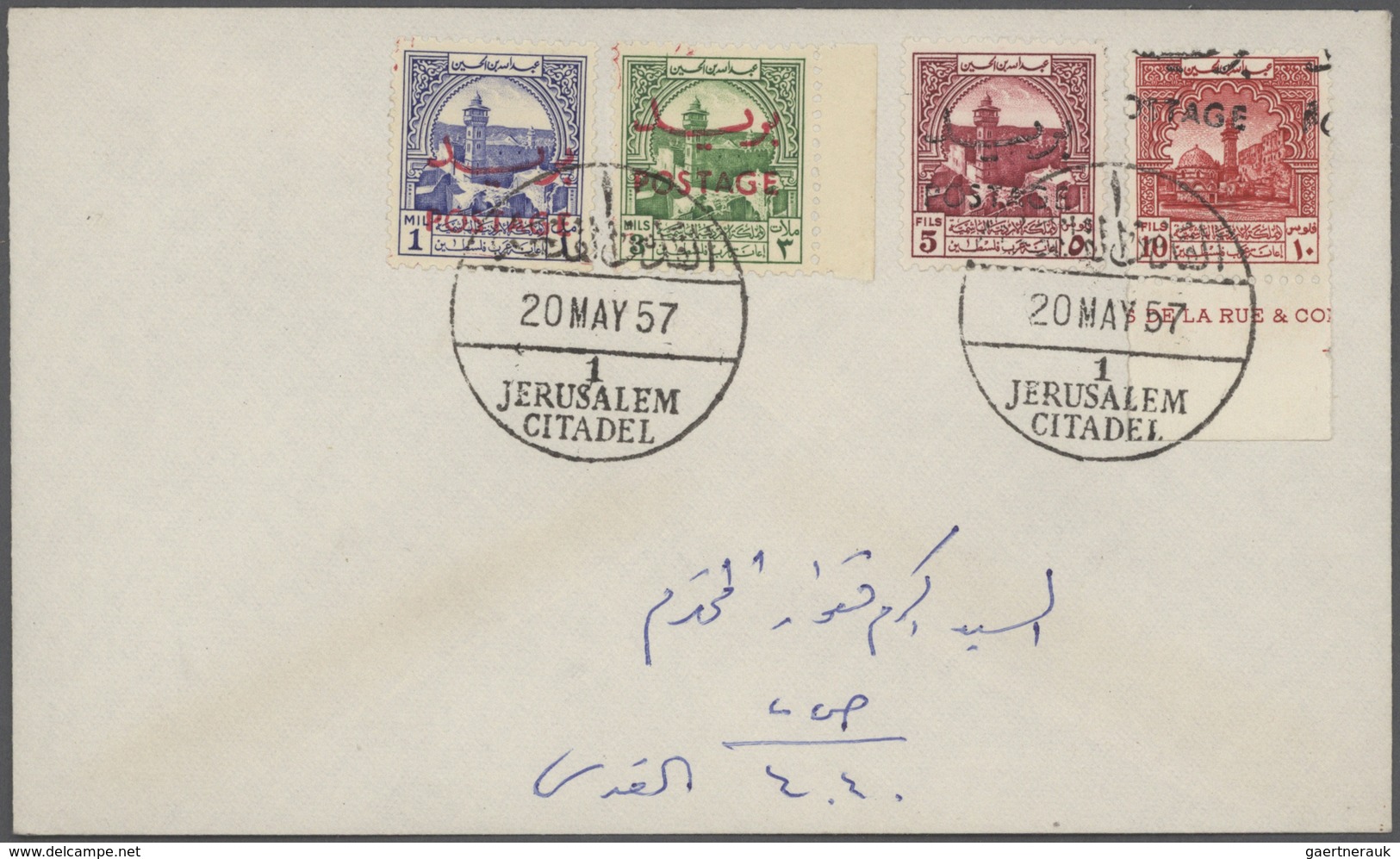 Jordanien: 1949-57, Four Covers Palestine With Inverted And Shifted Overprints, Aid Issue, Westbank, - Jordanien