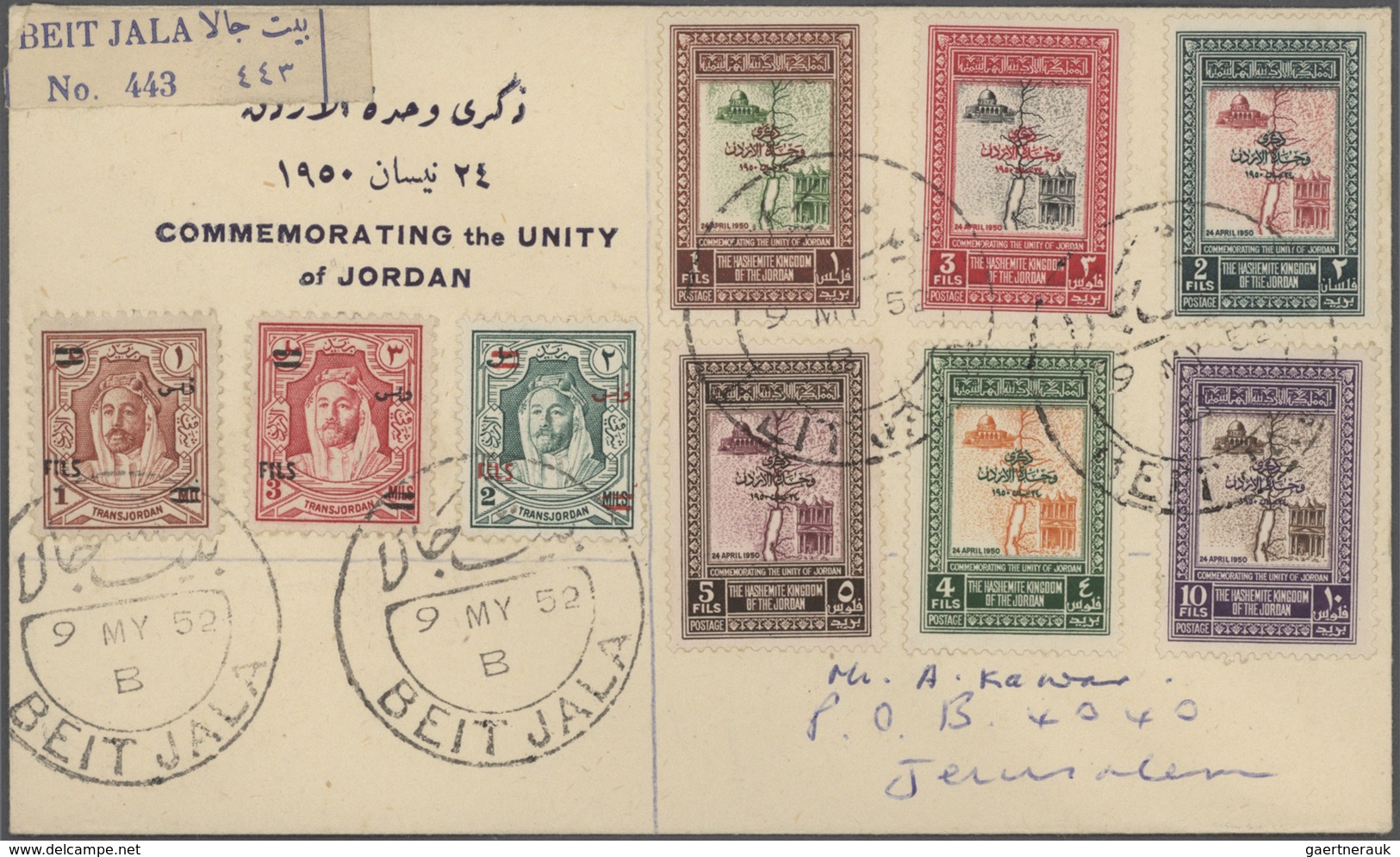 Jordanien: 1949-57, Four Covers Palestine With Inverted And Shifted Overprints, Aid Issue, Westbank, - Jordanien