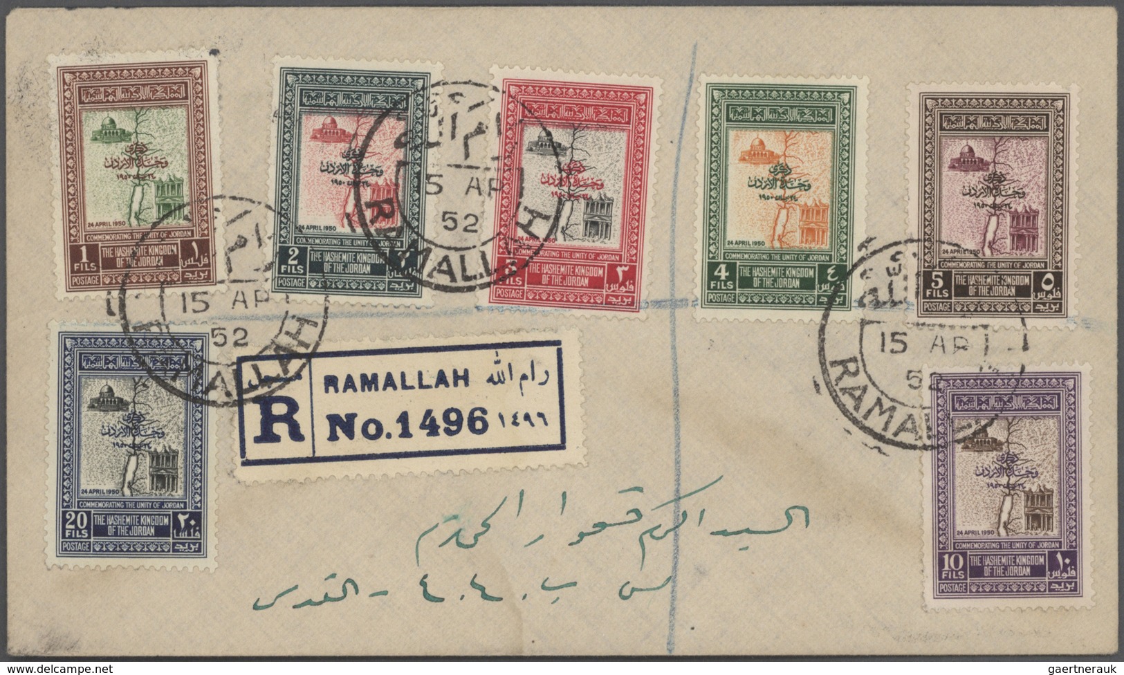 Jordanien: 1949-57, Four Covers Palestine With Inverted And Shifted Overprints, Aid Issue, Westbank, - Jordanien