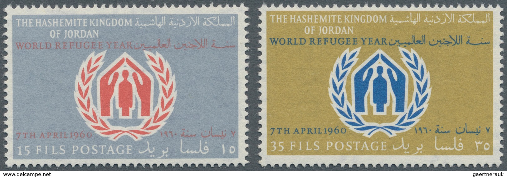 Jordanien: 1960, World Refugee Year Set Of Two In A Large Lot With About 1.000 Complete Sets Mostly - Jordanien