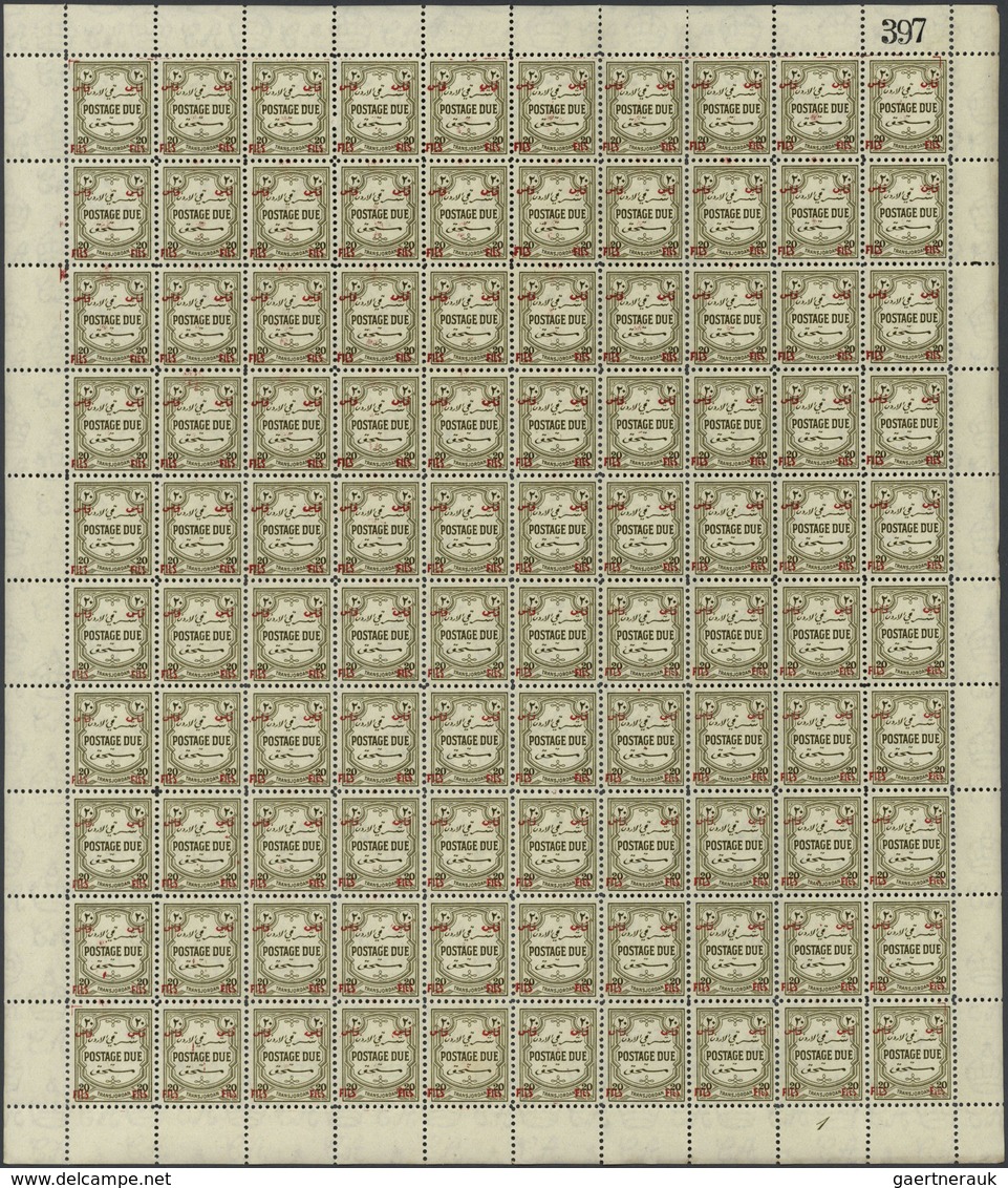 Jordanien - Portomarken: 1952/1957, U/m Assortment Of Complete Sheets: Michel Nos. 41, 42 C, 46, 47, - Jordanien