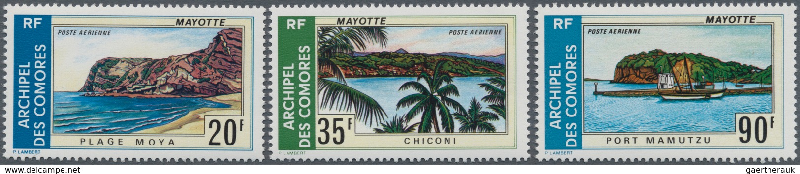 Komoren: 1974, Sights On Mayotte Island Complete Set Of Three (Moya Beach, Chiconi And Mamoudzou Har - Sonstige & Ohne Zuordnung