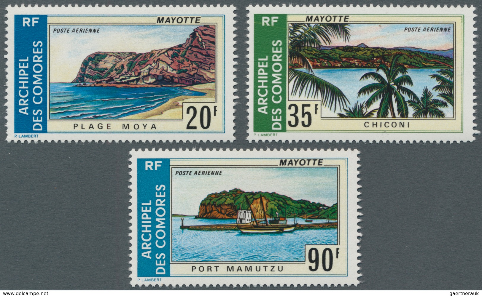 Komoren: 1974, Sights On Mayotte Island Complete Set Of Three (Moya Beach, Chiconi And Mamoudzou Har - Sonstige & Ohne Zuordnung