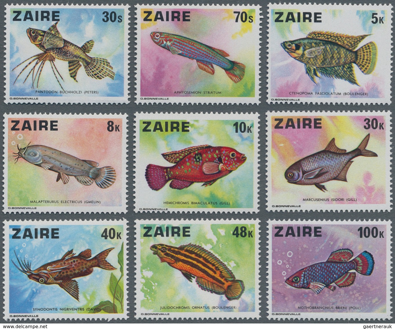 Kongo (Kinshasa / Zaire): 1978, Fishes Complete Set Of Nine Stamps In A Lot With 500 Sets Mostly In - Sonstige & Ohne Zuordnung