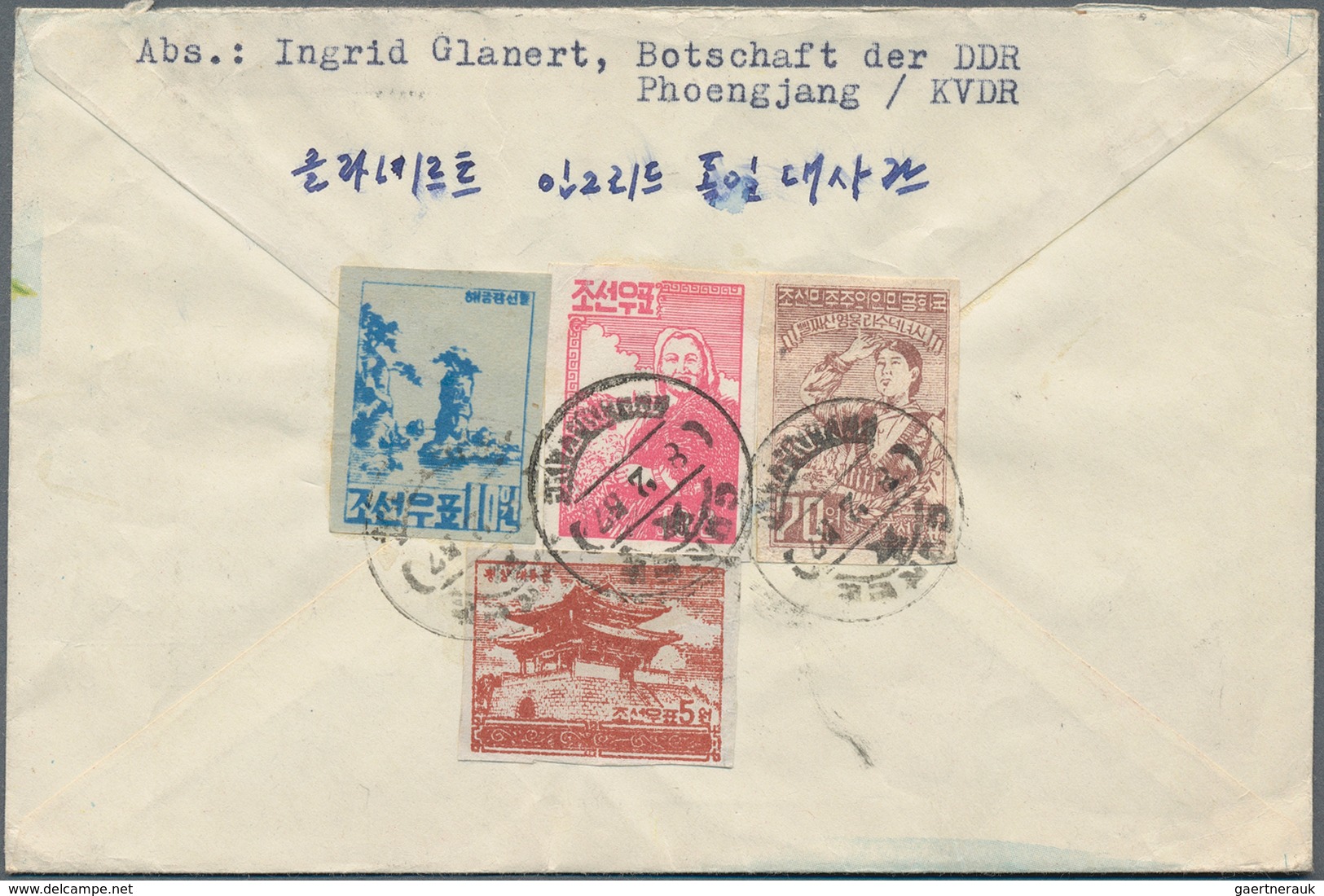 Korea-Nord: 1952/57, Covers (8) And Used Ppc (1) Mostly To East Germany But Also Czechoslovakia And - Korea (Nord-)