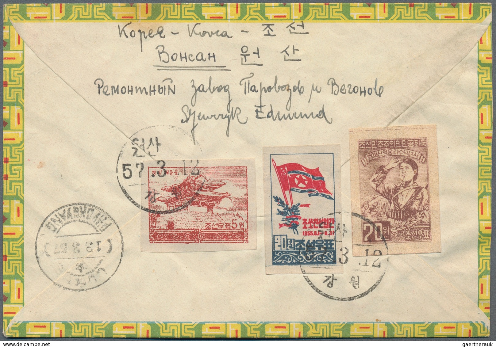 Korea-Nord: 1952/57, covers (8) and used ppc (1) mostly to East Germany but also Czechoslovakia and