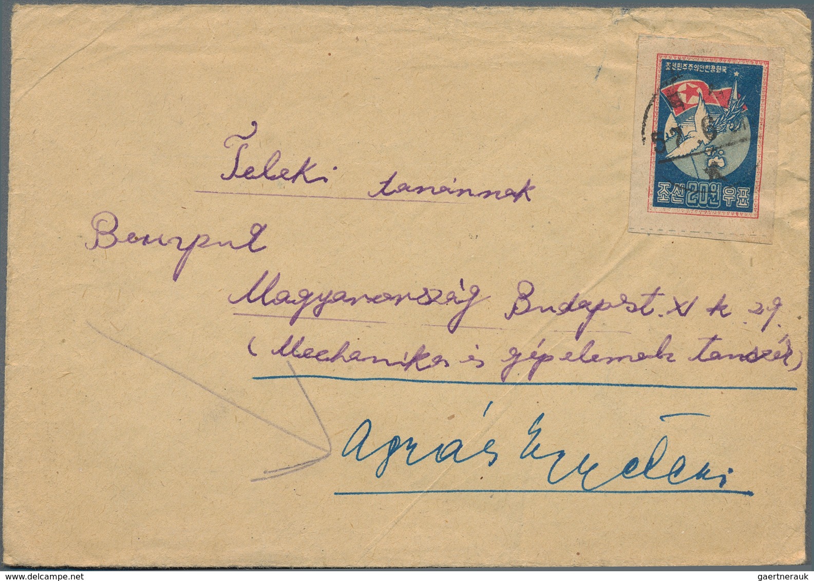 Korea-Nord: 1952/60, Covers (4), Ppc (1) All Commercially Used To Hungary, Inc. 1952 Peace Propagand - Korea (Nord-)