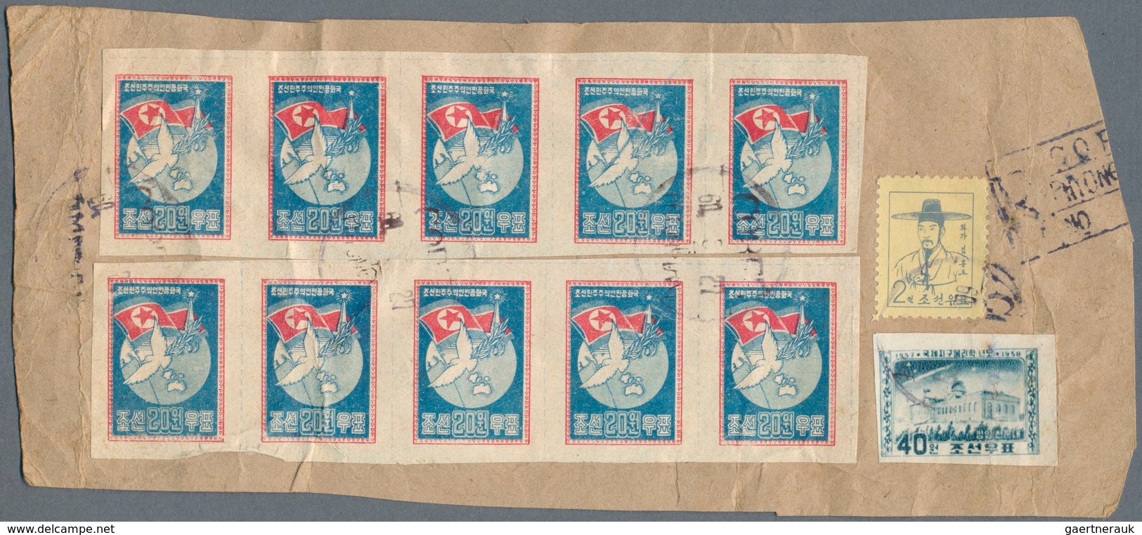 Korea-Nord: 1952/63 (ca.), cut-outs from commercial mail to Sweden inc. front or part-front covers (