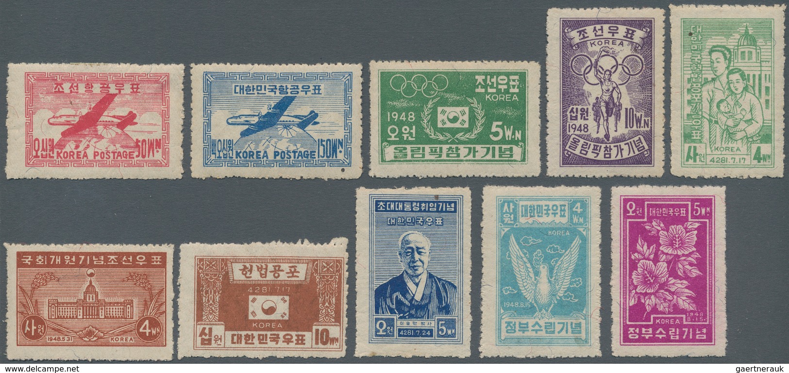 Korea-Süd: 1947/1949, Mint Assortment Of 24 Stamps With Several Better Items Like 1948 Olympic Games - Korea (Süd-)
