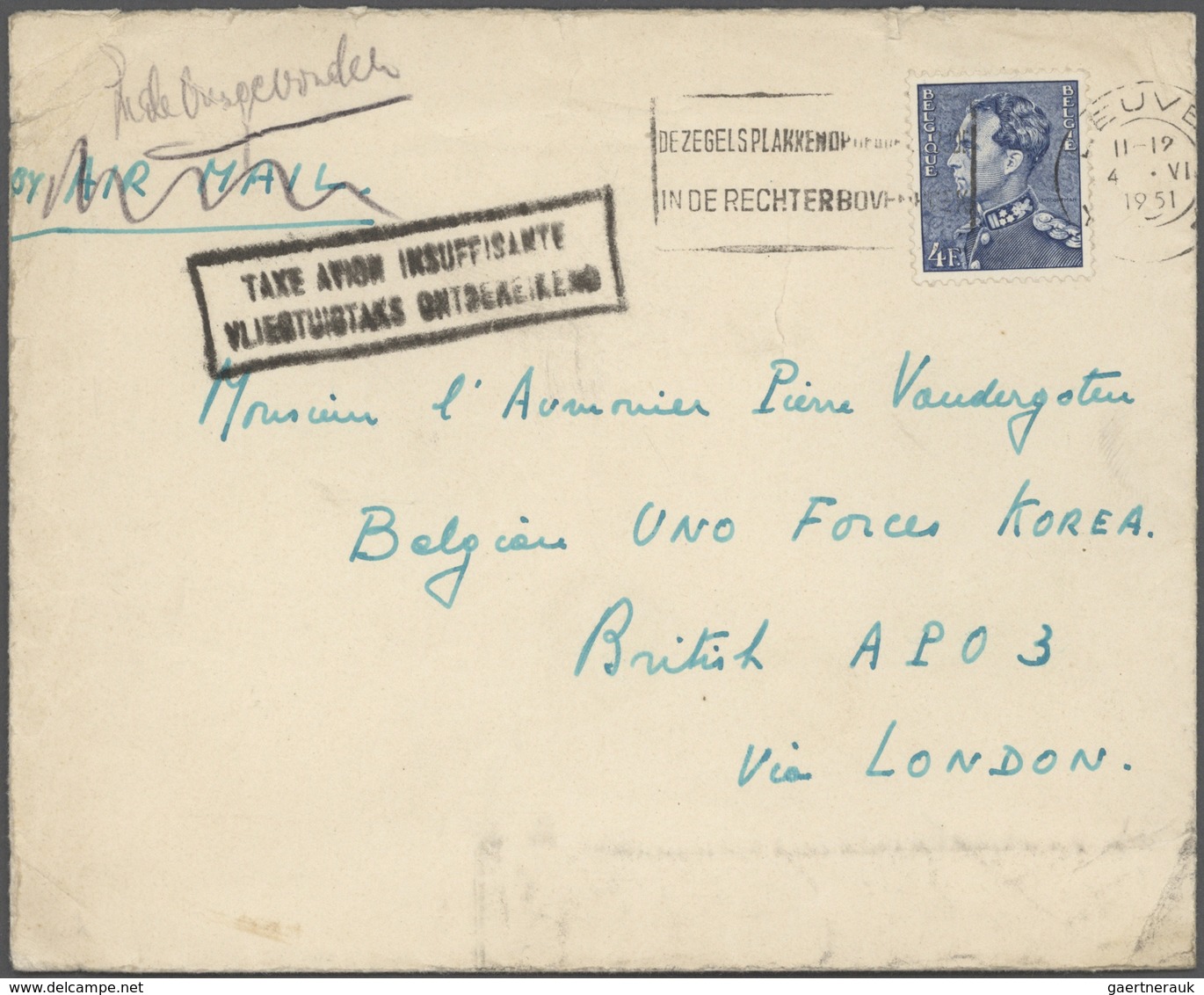 Korea-Süd: Korean War, Belgian Contingent: 1951/54, Covers (9 Inc. A Ppc) From Belgium To "Belgian U - Korea (Süd-)