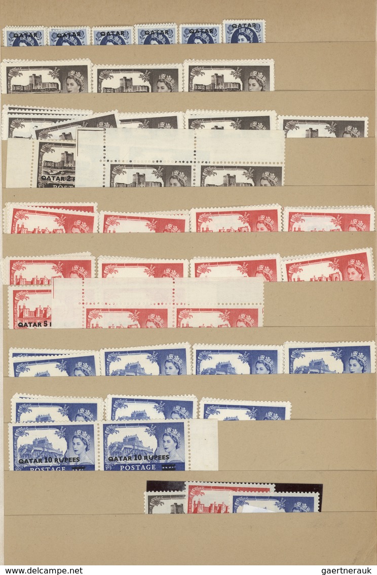 Kuwait: 1930-60, Over 3.500 "KUWEIT" Overprinted Mint Stamps And Blocks Of Four, Air Mails And Offic - Kuwait