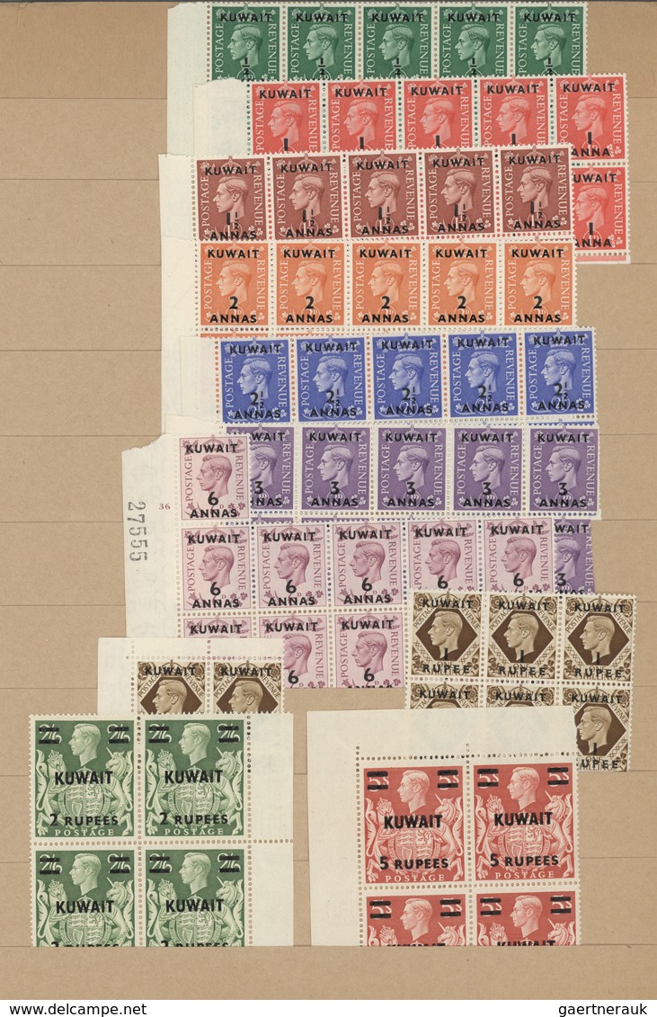 Kuwait: 1930-60, Over 3.500 "KUWEIT" Overprinted Mint Stamps And Blocks Of Four, Air Mails And Offic - Kuwait