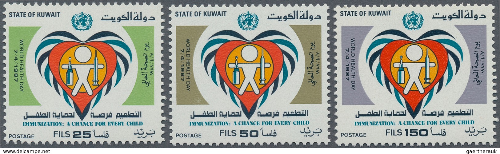 Kuwait: 1987, World Health Day ‚Immunization – A Chance For Every Child‘ Complete Set Of Three In A - Kuwait