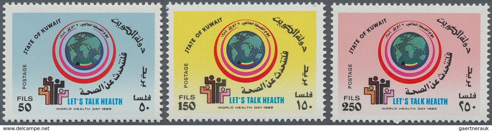 Kuwait: 1989, World Health Day ‚Let’s Talk Health‘ Complete Set Of Three In A Lot With About 450 Set - Kuwait