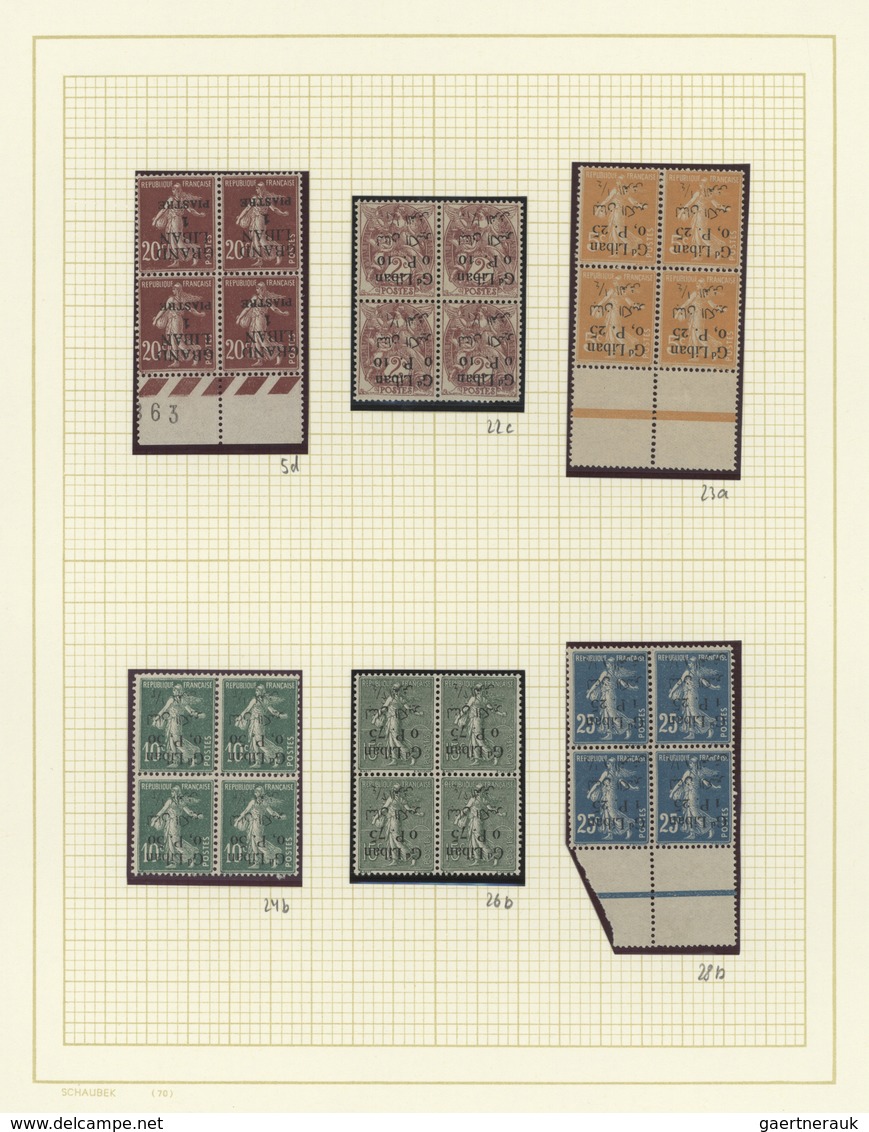 Libanon: 1924, INVERTED OVERPRINTS, Petty U/m Collection Of Eleven Blocks Of Four Showing Inverted O - Libanon