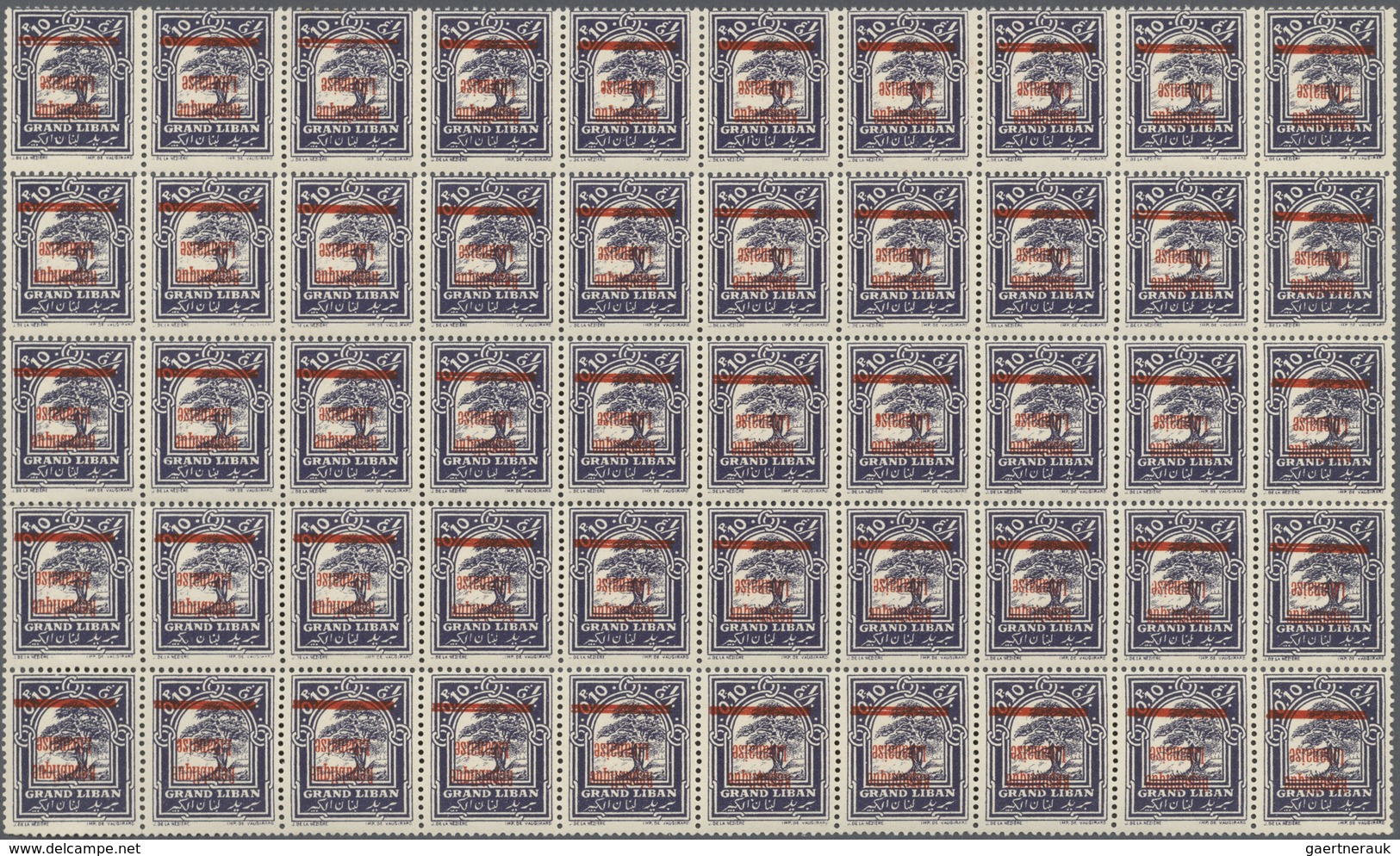 Libanon: 1927, "Republique Libanaise" Overprints, 0.10pi. Blue With Inverted Overprint, Lot Of 80 St - Libanon