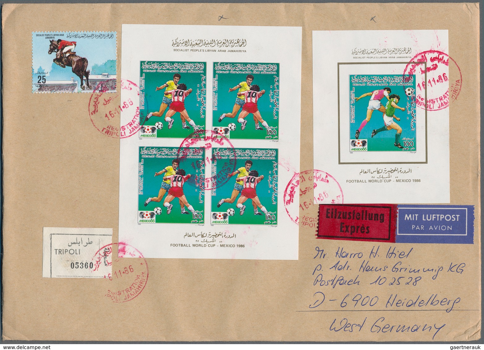 Libyen: 1984/1988, at least 340 colourfully franked, philatelic airmail covers to West Germany, ofte