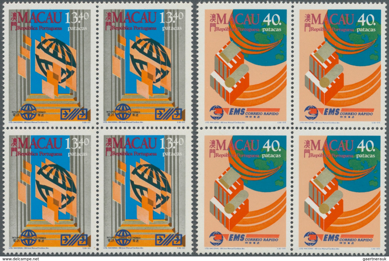 Macau: 1988, World Post Day (Postal Services ‚Intelpost And EMS‘) Complete Set Of Two In A Lot With - Gebraucht