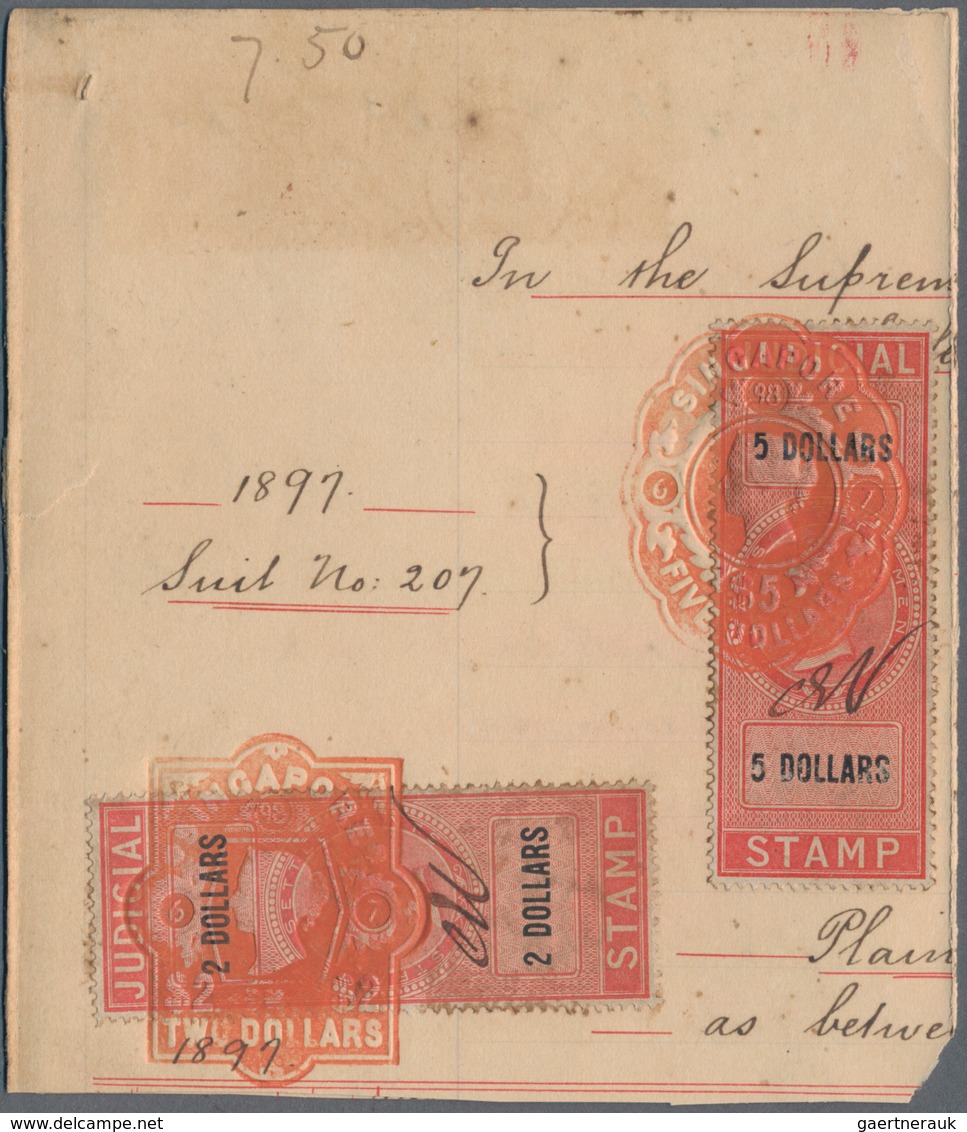 Malaiische Staaten - Straits Settlements: 1890 JUDICAL: About 100 Judical Stamps Used On Pieces And - Straits Settlements