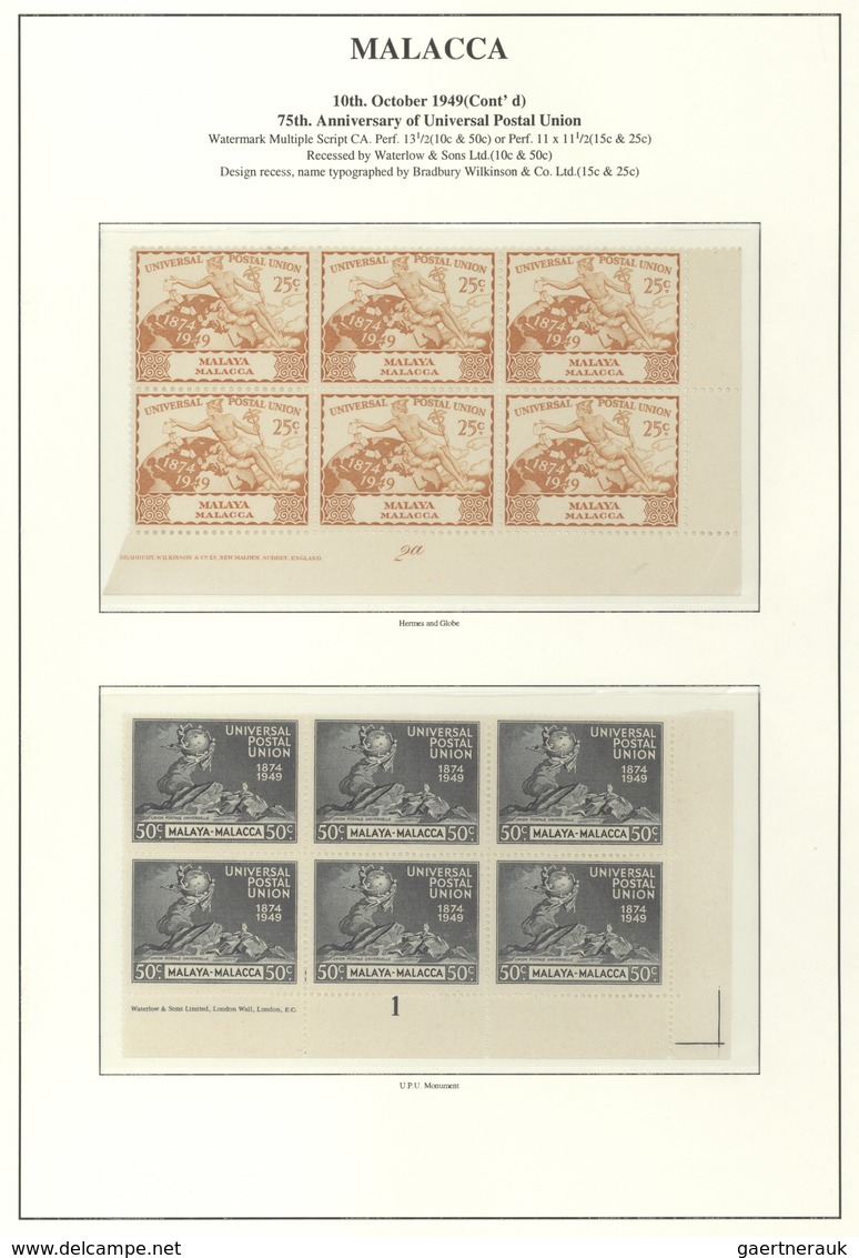 Malaiische Staaten - Malakka: 1949, 75th Anniversary Of UPU, Unmounted Mint Specialised Collection O - Malacca