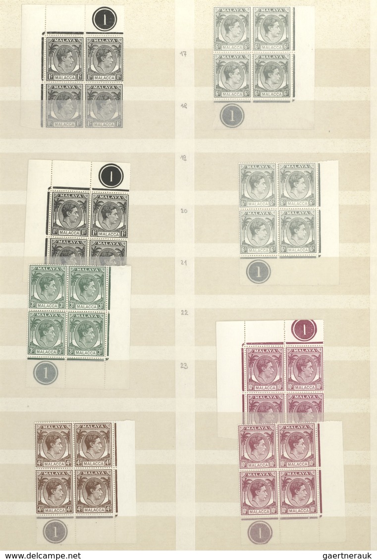 Malaiische Staaten - Malakka: 1949/1952, Definitives KGVI 1c.-$1, Unmounted Mint Assortment Of 14 Pl - Malacca