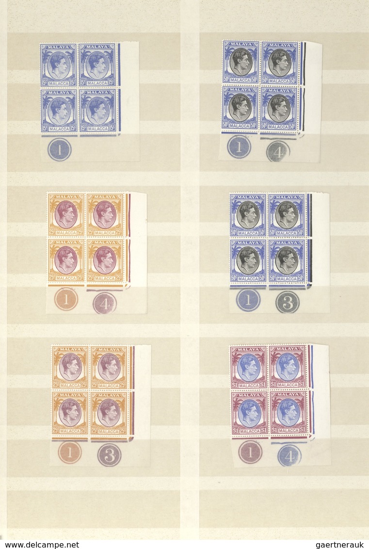 Malaiische Staaten - Malakka: 1949/1952, Definitives KGVI 1c.-$1, Unmounted Mint Assortment Of 14 Pl - Malacca