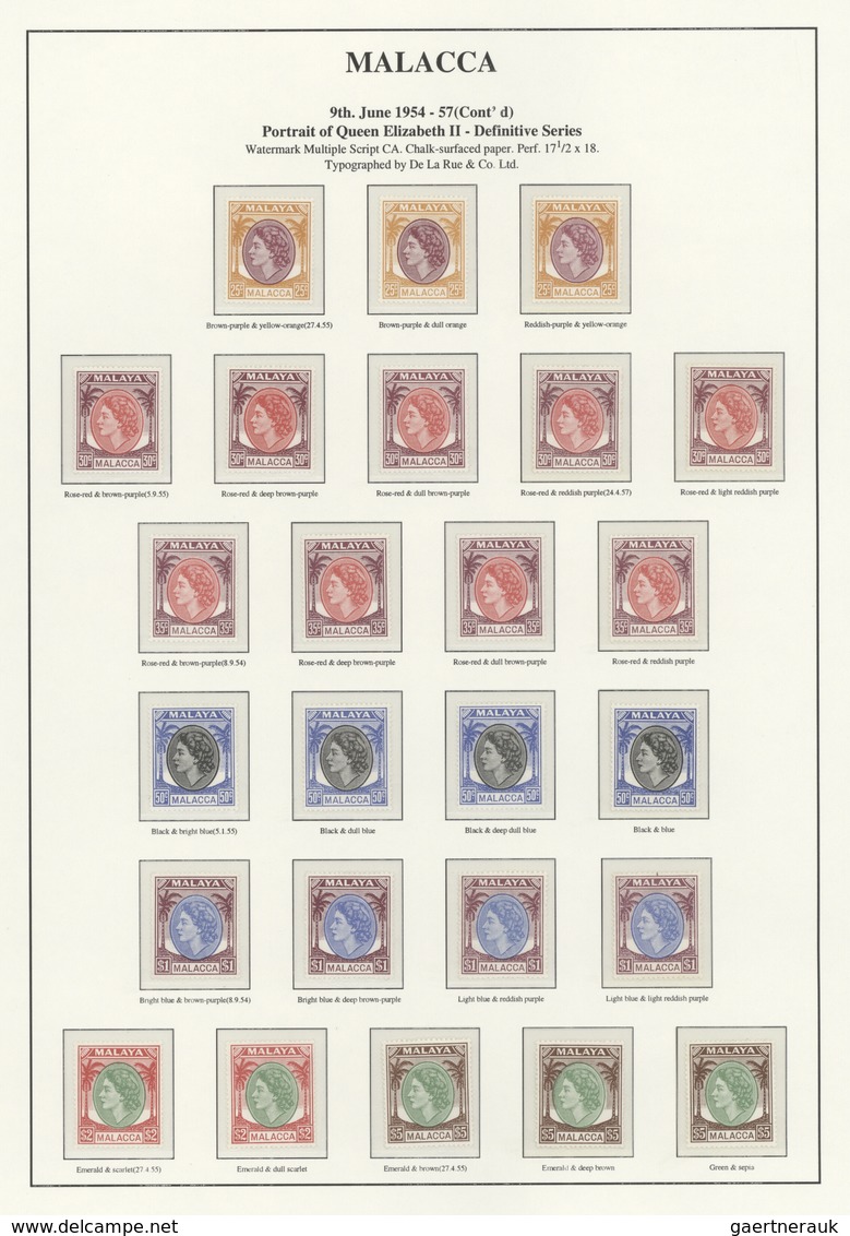 Malaiische Staaten - Malakka: 1954/1957, Definitives QEII 1c.-$5, Unmounted Mint Specialised Collect - Malacca