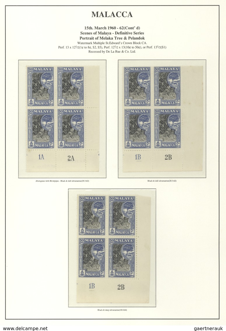 Malaiische Staaten - Malakka: 1960/1962, Definitives "Views", Specialised Collection Of 52 Plate Blo - Malacca