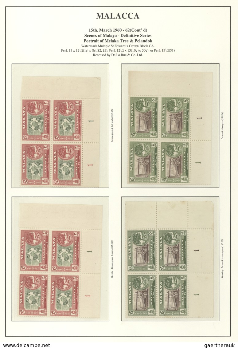 Malaiische Staaten - Malakka: 1960/1962, Definitives "Views", Specialised Collection Of 52 Plate Blo - Malacca