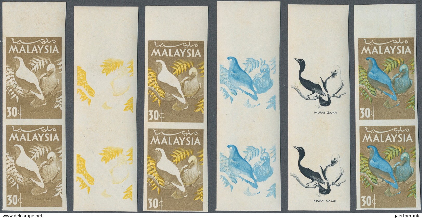 Malaysia: 1965. Progressive Proofs For The Complete BIRD Issue (8 Values) In Top Margined Vertical P - Malaysia (1964-...)