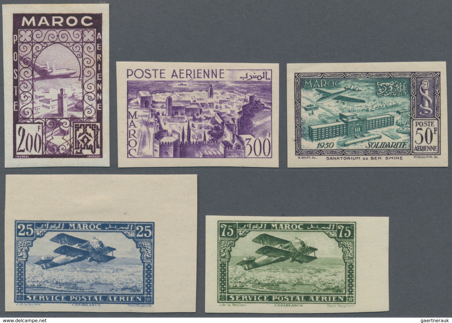 Marokko: 1923/1952, Mint Assortment Of 35 IMPERFORATE Stamps Resp. IMPERFORATE COLOUR PROOFS. - Ungebraucht