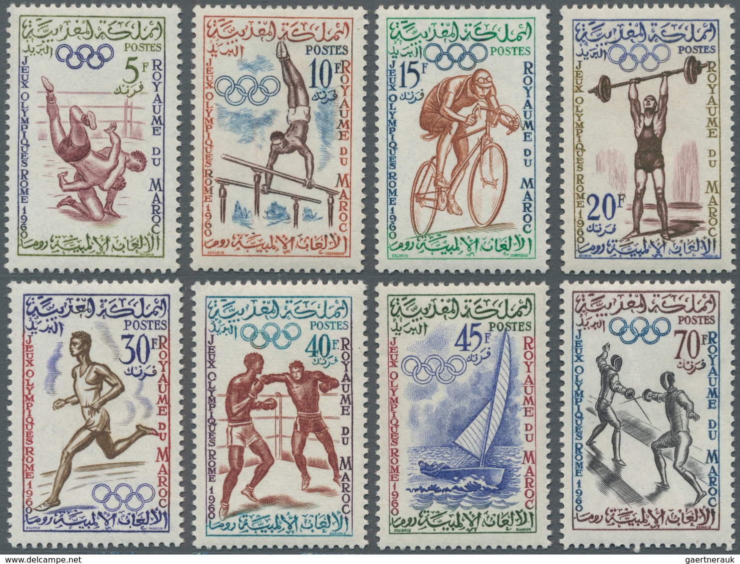 Marokko: 1960, Summer Olympics Rome Complete Set Of Eight (wrestling, Cycling, Sailing, Boxing, Figh - Ungebraucht