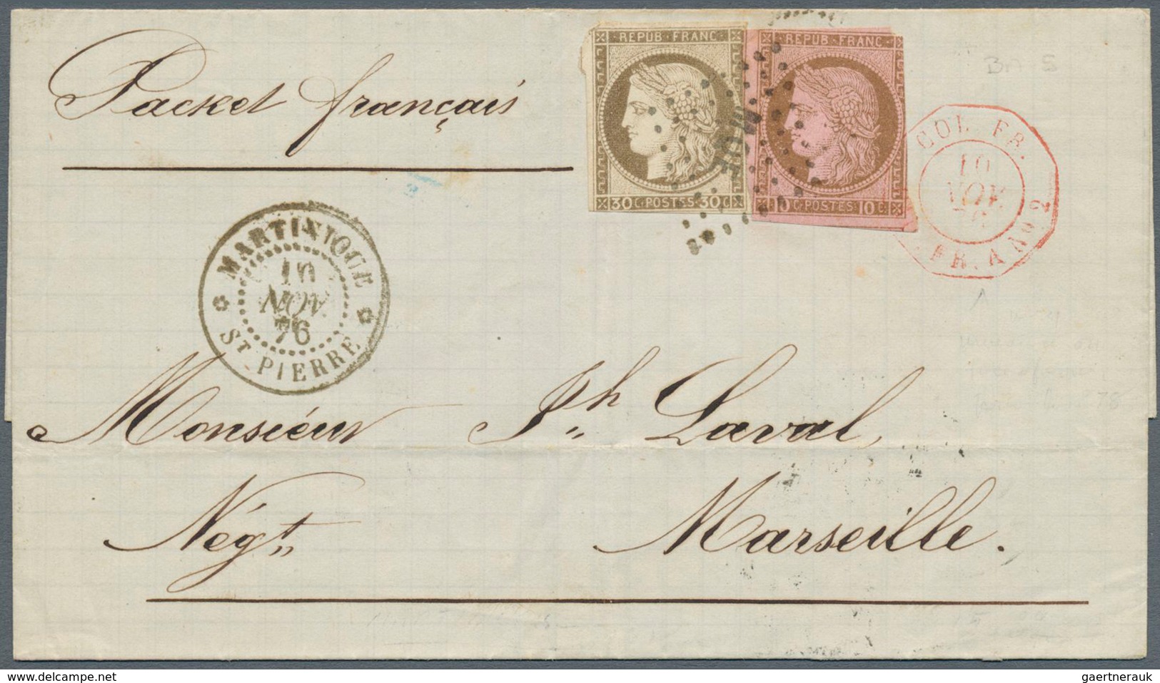 Martinique: 1799/1882 (ca.), Group Of Six Entires (four Stampless And Two Bearing Adhesives), Slight - Sonstige & Ohne Zuordnung