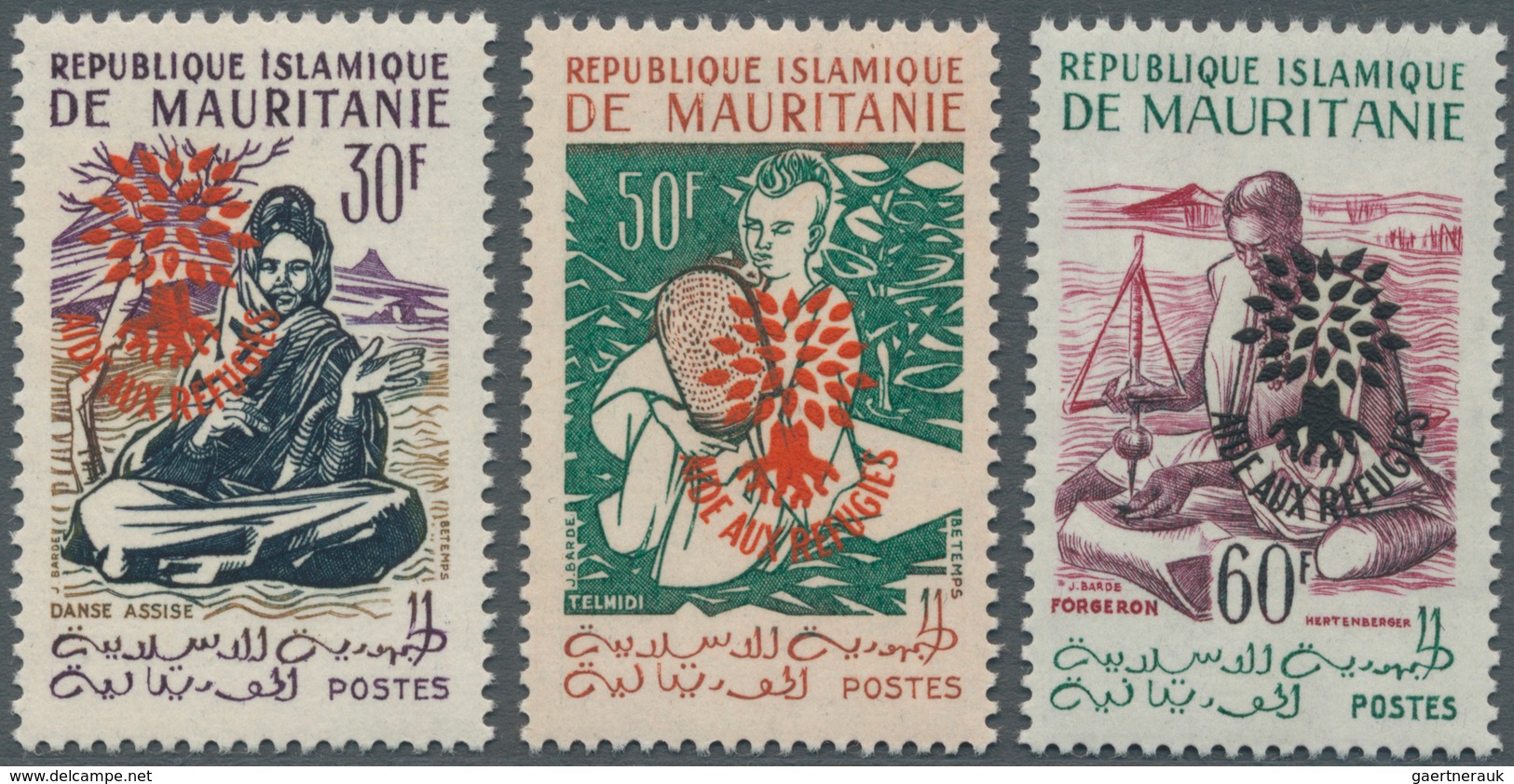 Mauretanien: 1962, World Refugee Year Definitives With Prepared But UNISSUED Opt. ‚AIDE AUX REFUGIES - Mauretanien (1960-...)