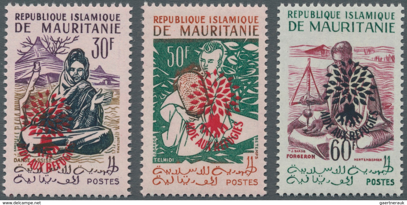 Mauretanien: 1962, World Refugee Year Definitives With Prepared But UNISSUED Opt. ‚AIDE AUX REFUGIES - Mauretanien (1960-...)