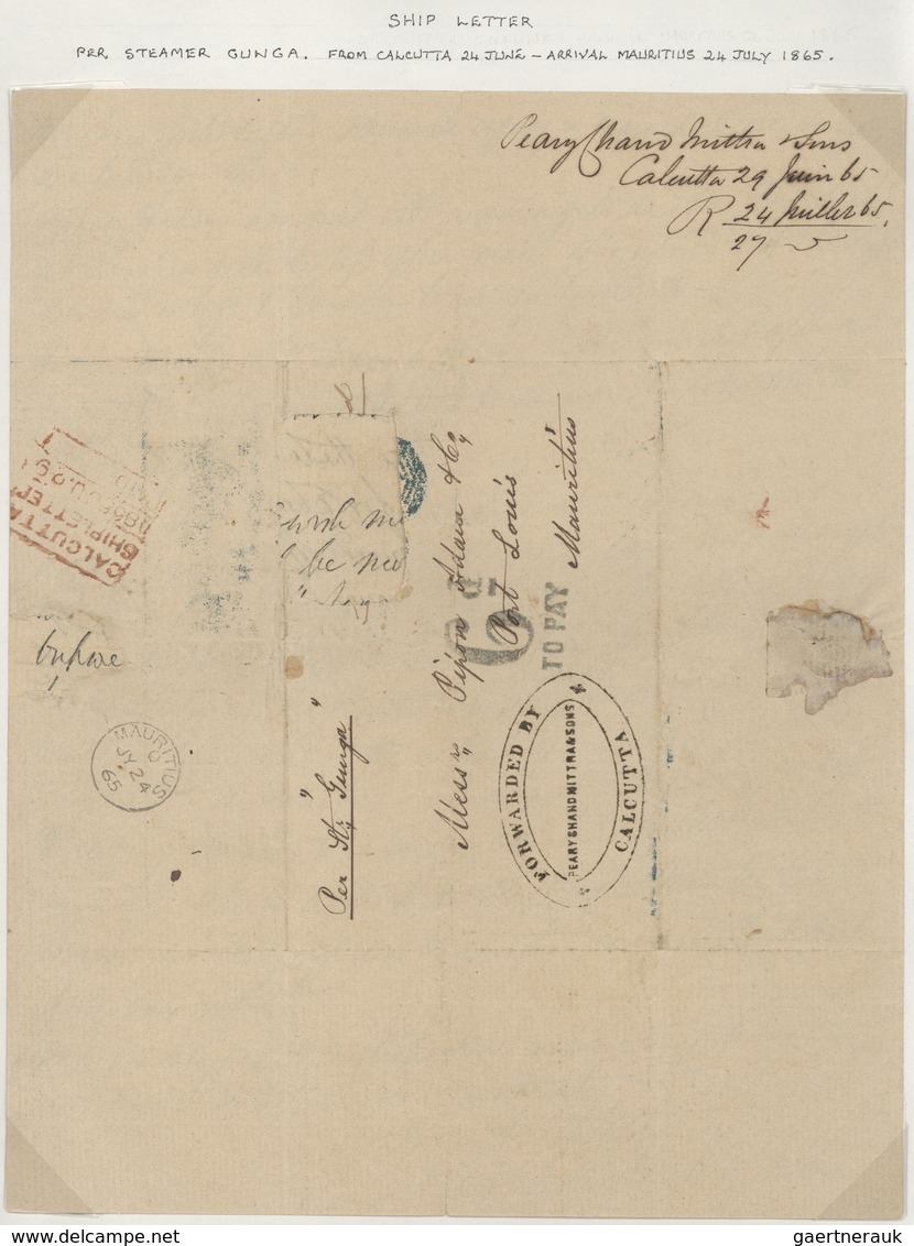 Mauritius: 1860/1873, 19 letters and large letter parts to and from Mauritius, most of them with exp