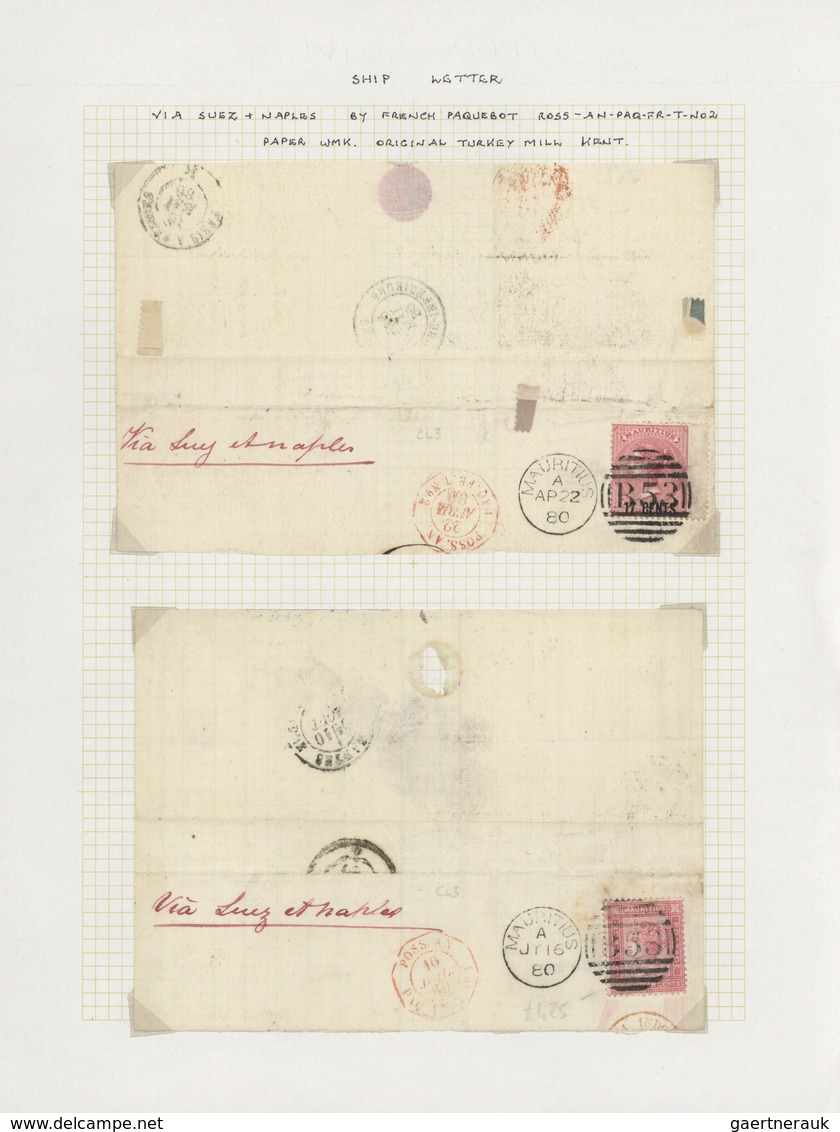 Mauritius: 1860/1873, 19 letters and large letter parts to and from Mauritius, most of them with exp