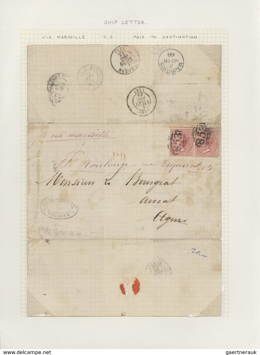 Mauritius: 1860/1873, 19 letters and large letter parts to and from Mauritius, most of them with exp