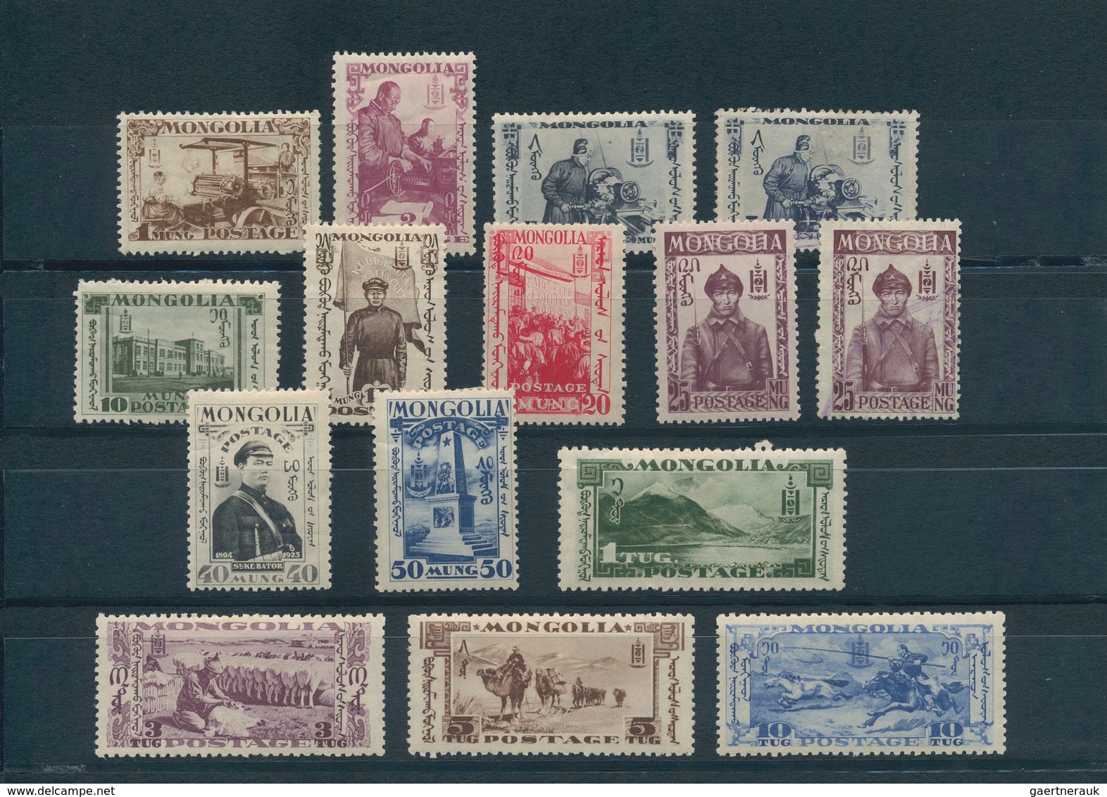 Mongolei: 1924-32, Collection Of 64 Stamps, Mint And Used, From First Issue (up To $1) To The First - Mongolia