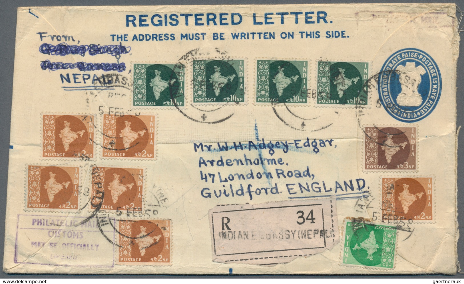 Nepal: 1940's-50's: Collection Of 20 Postal Stationery Registered Envelopes And Covers From NEPAL To - Nepal