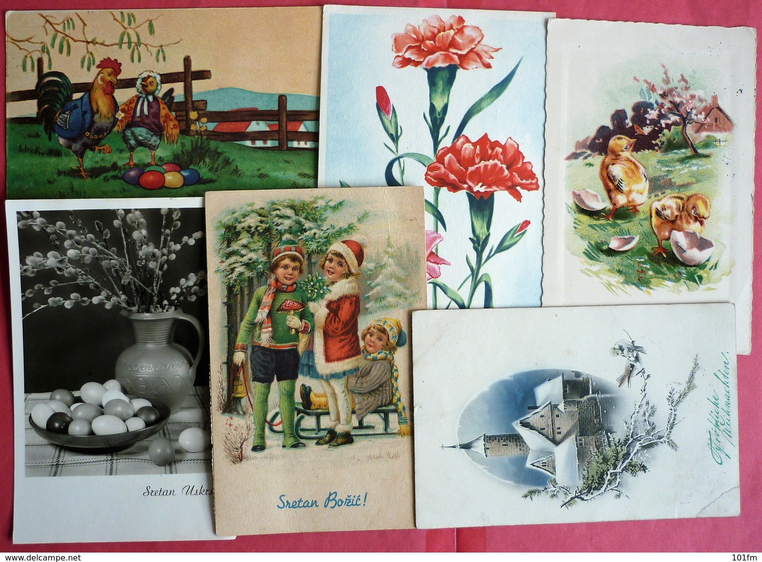 LOT OF 6 DIFFERENT OLD CHRISTMAS AND EASTER  POSTCARDS - 5 - 99 Karten