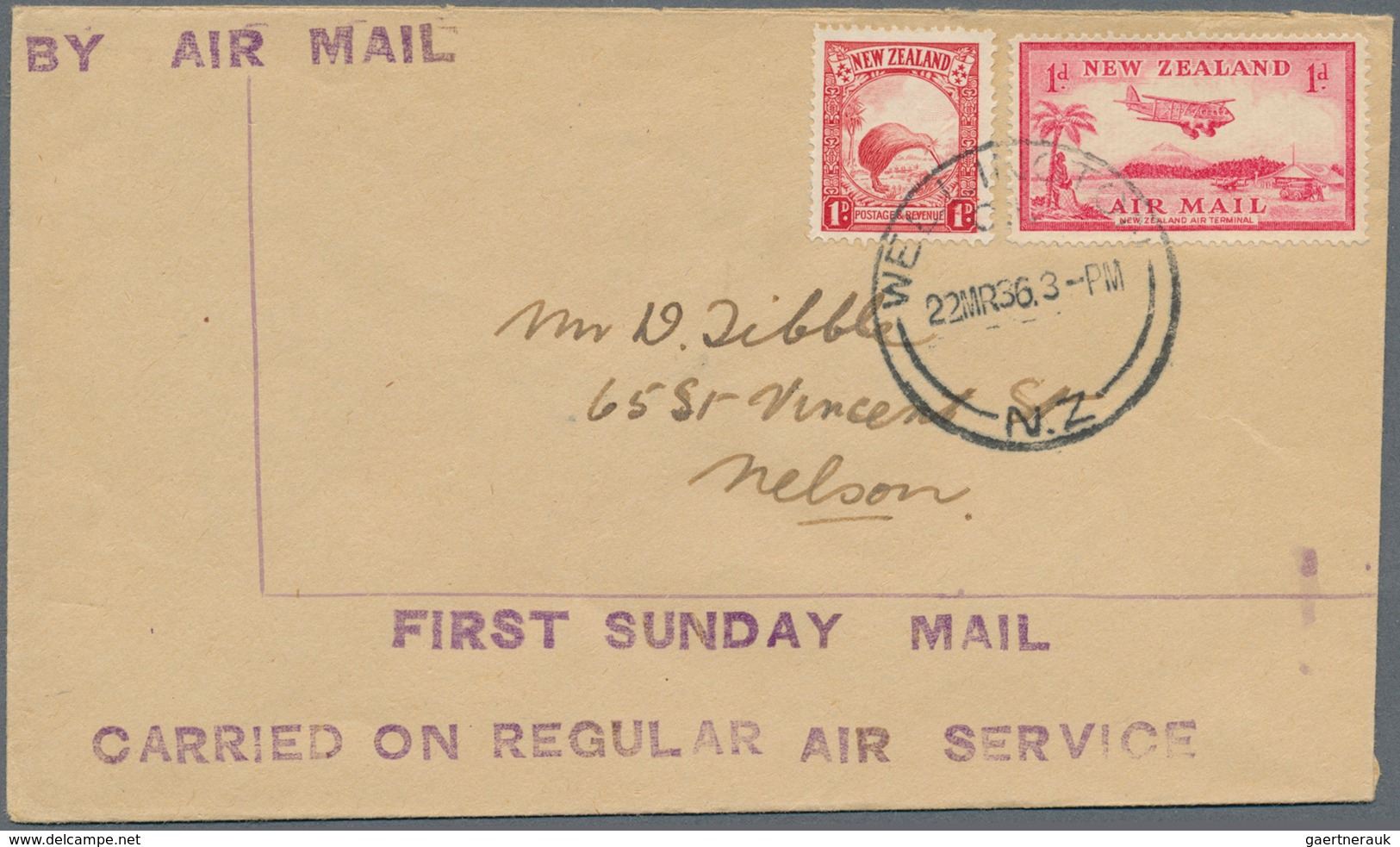 Neuseeland: 1934-37: Five Airmail Covers, With 1934 Cover To India And P/s Envelope 1d. On 2d. Used - Storia Postale