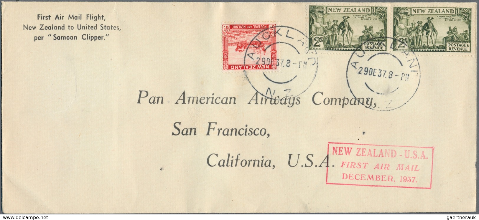 Neuseeland: 1934-37: Five Airmail Covers, With 1934 Cover To India And P/s Envelope 1d. On 2d. Used - Storia Postale