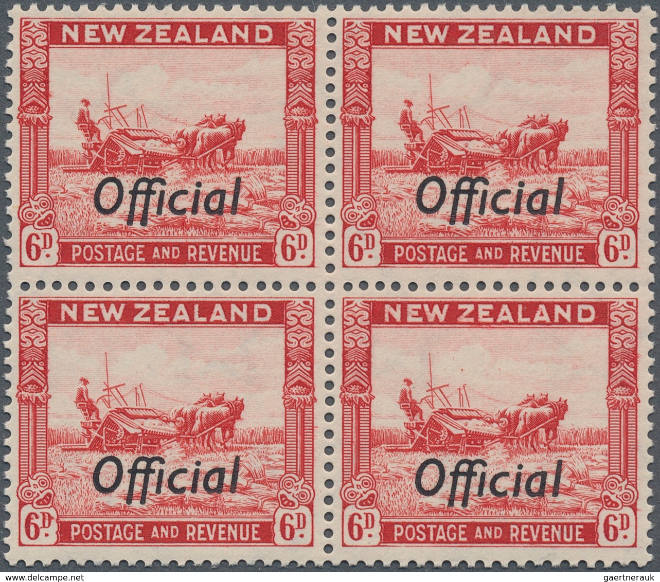 Neuseeland - Dienstmarken: 1937, Definitive Issue 6d. Scarlet (‚Harvesting‘) Perf. 14 X 13½ With Opt - Dienstmarken